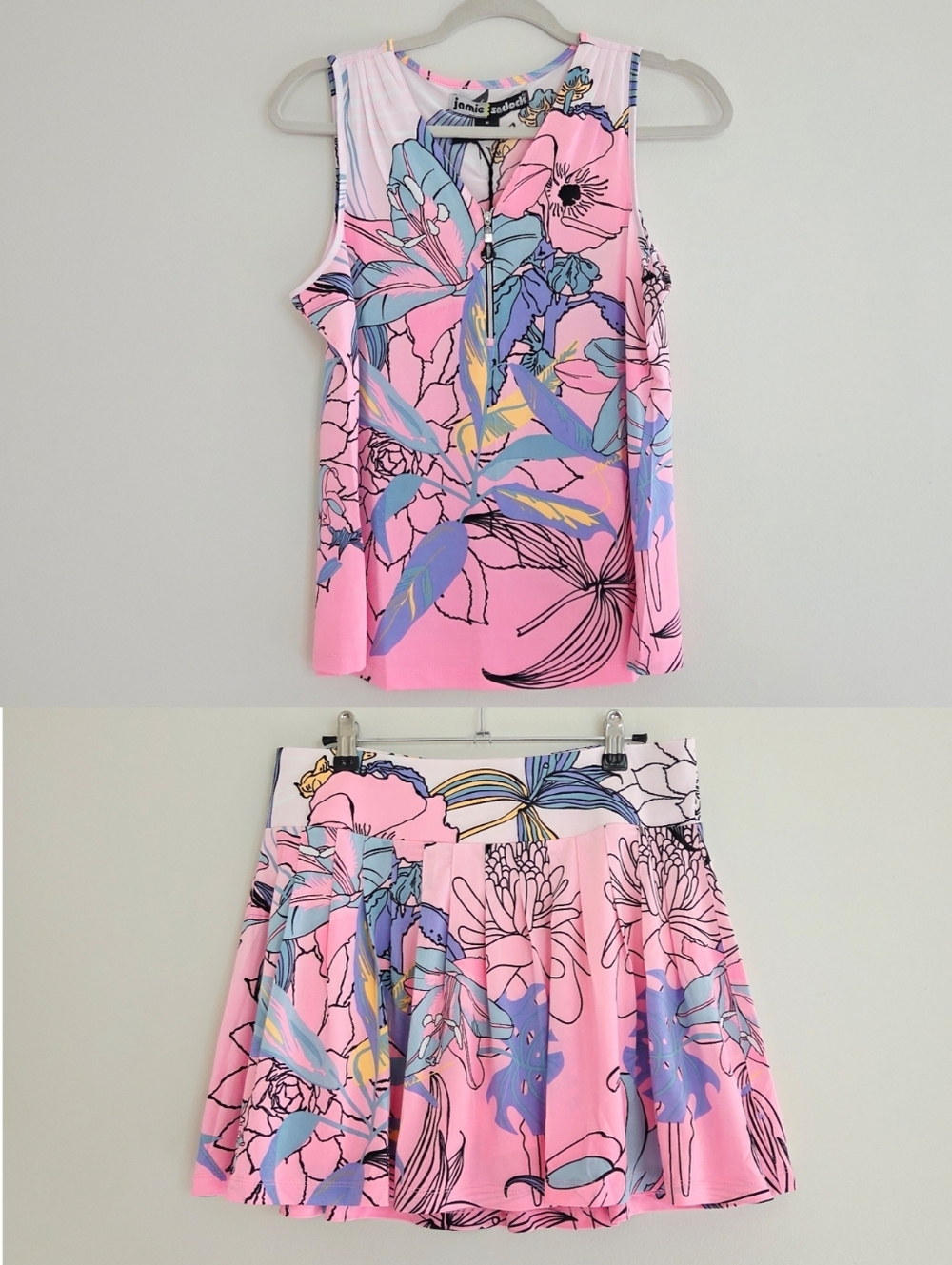 Jamie Sadock Ikebana Print Golf Top And Skort Set Tickle Me Pink Medium Size 8